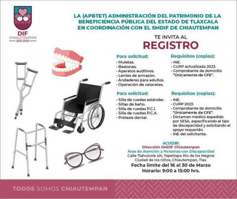 Abren en Chiautempan registros para apoyos funcionales gratuitos