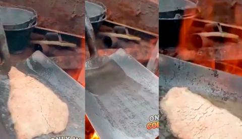 Albañiles se vuelven virales al transformar una pala en una estufa para cocinar milanesas