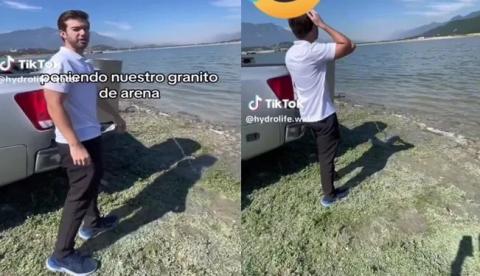 “No se vaya a desbordar la presa" Se burlan de regiomontano por vacíar agua en presa para combatir la sequía