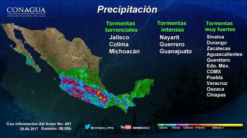 Se prevén para Tlaxcala intervalos de chubascos con tormentas fuertes
