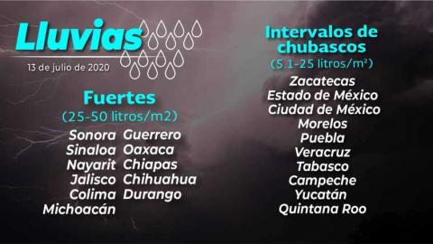 Se prevén lluvias asiladas para Tlaxcala el dia de hoy lunes