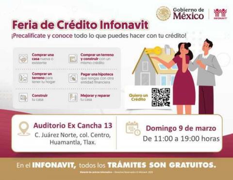 Invita gobierno de Huamantla a la feria de crédito del infonavit el próximo domingo
