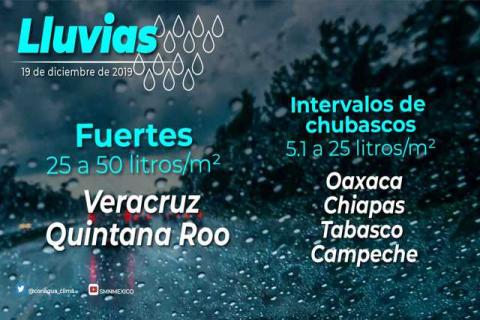 Hoy se pronostican lluvias fuertes para Veracruz y Quintana Roo