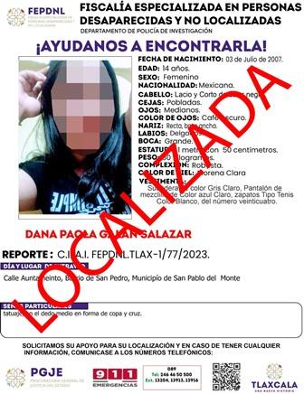 Localizan a menor de edad reportada como no localizada