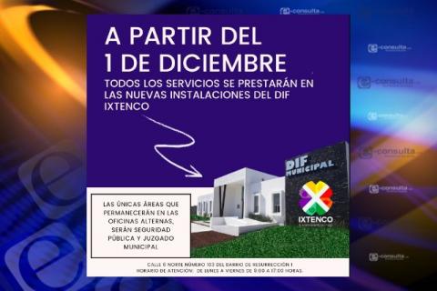 A partir del 1 de diciembre, todos los servicios se trasladan a nuevas instalaciones del SMDIF Ixtenco imagen 1