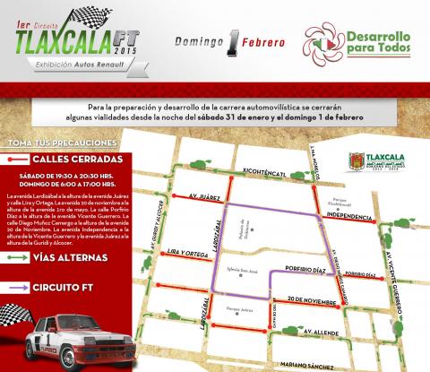 Cerrarán calles por carrera de autos “Primer Circuito Tlaxcala FT 2015”