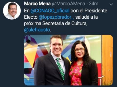 Gobernador Mena si quiere en Tlaxcala a la Secretaría de Cultura