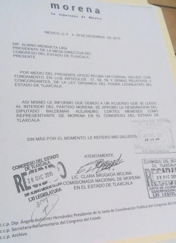 Legal la representación de MORENA en el Congreso; Baldemar Cortés