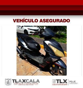 Aseguran en Tlaxcala motocicleta con reporte de robo en Puebla