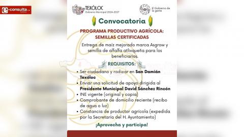 Texoloc lanza convocatoria para participar en el programa productivo agrícola de semillas 2025