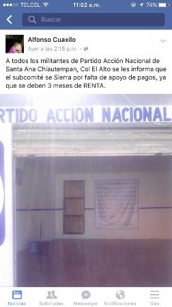 Botan al PAN en Chiautempan por no pagar renta