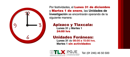 El 1 de enero la PGJE recibirá sólo denuncias en Tlaxcala y Apizaco