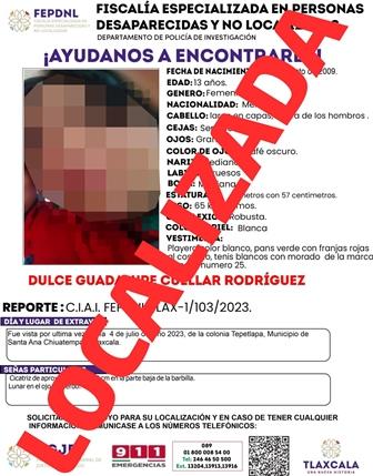 Presentan ante Fiscalía a menor de edad reportada como no localizada