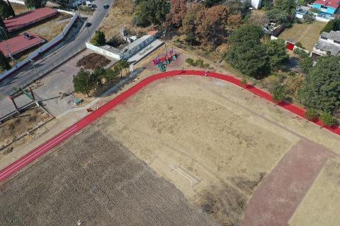Ya casi lista la trotapista de tartán en Papalotla