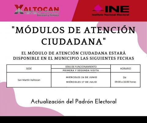 Programan módulo de atención ciudadana del INE en Xaltocan