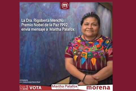 Felicita Rigoberta Menchú a Martha Palafox por ejes de su gobierno