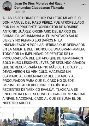 Impunidad auspiciada desde la PGJE mataría a adulto mayor