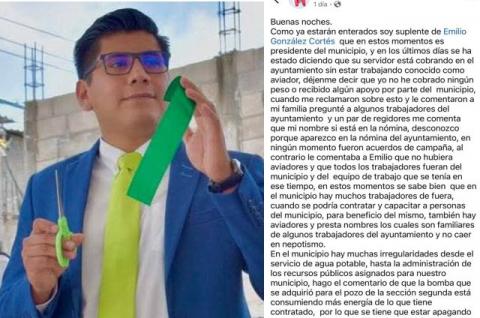 Alcalde de Mazatecochco tiene inflada la nomina con aviadores, denunció el suplente