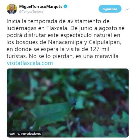 Secretario de Turismo federal promueve Luciérnagas de Tlaxcala