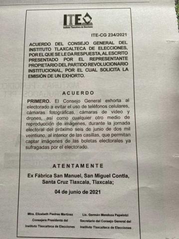 Voto libre y secreto sin cámaras ni celulares: ITE