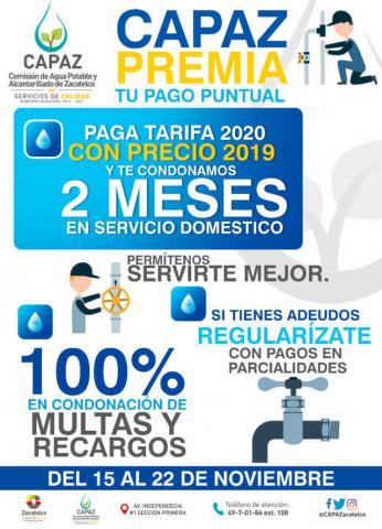 Paga ahora tu agua 2020 y te condonamos 2 meses si estas al corriente CAPAZ