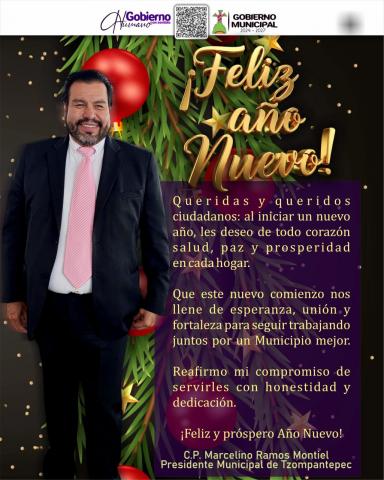 Alcalde de Tzompantepec les desea un Feliz Año 2026