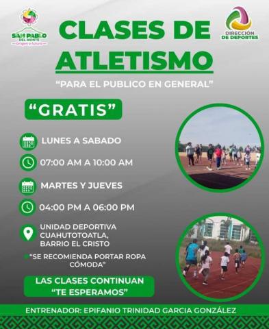 Convocan a inscribir a clases de Atletismo en San Pablo del Monte