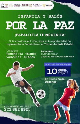 Convocan en Papalotla a niñas y niños para representar al municipio en el Torneo Estatal de fútbol